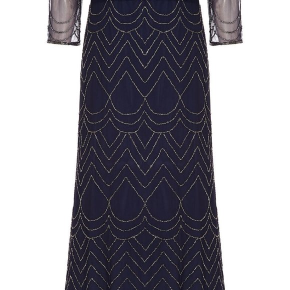 Beaded Blouson Dress with Three Quarter Sleeves - Picture 4 of 5